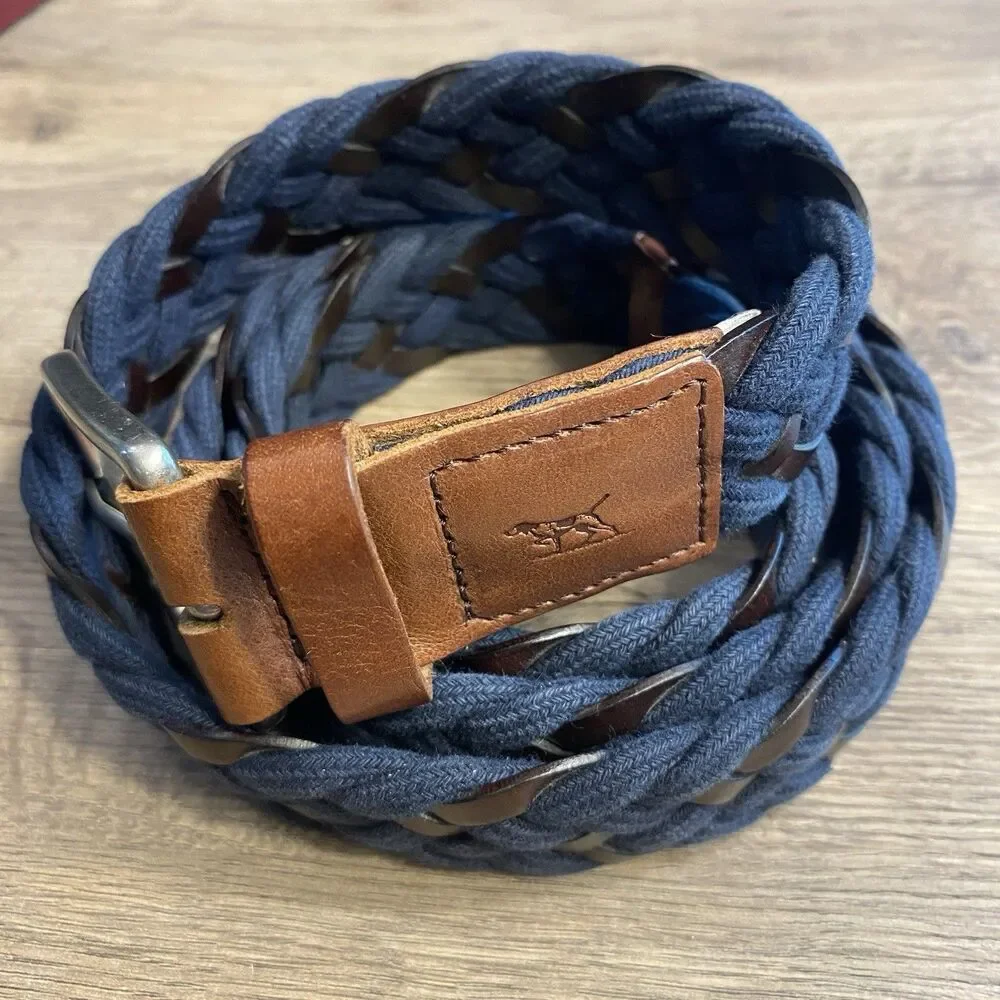 MEN'S RODD & GUNN Stump Bay Woven Navy Belt WEBBING LEATHER TABS BELT SIZE LG